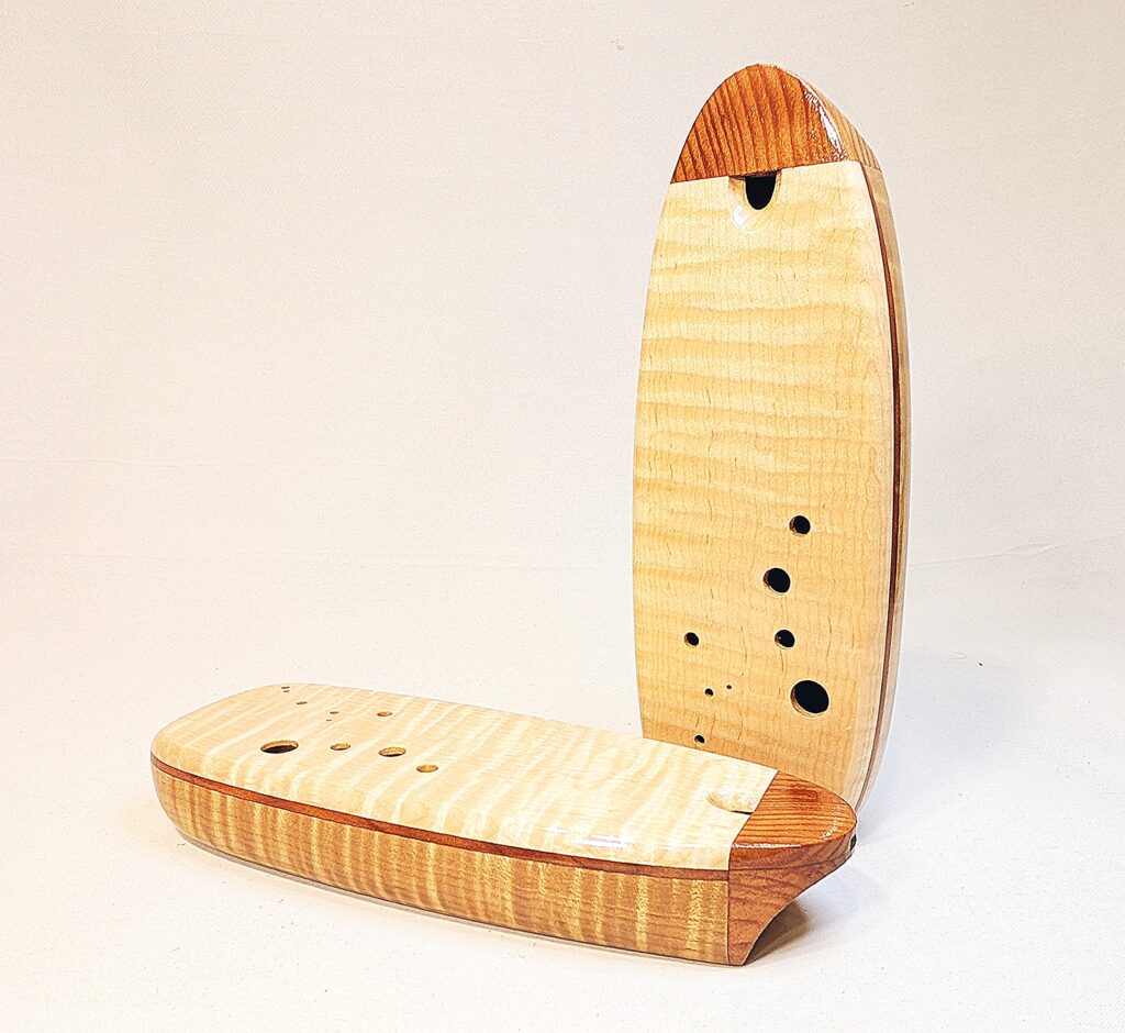 Custom Bass C4 Ocarina Set - Torrified Tiger Maple, Flame Maple, Curly Old Growth Redwood