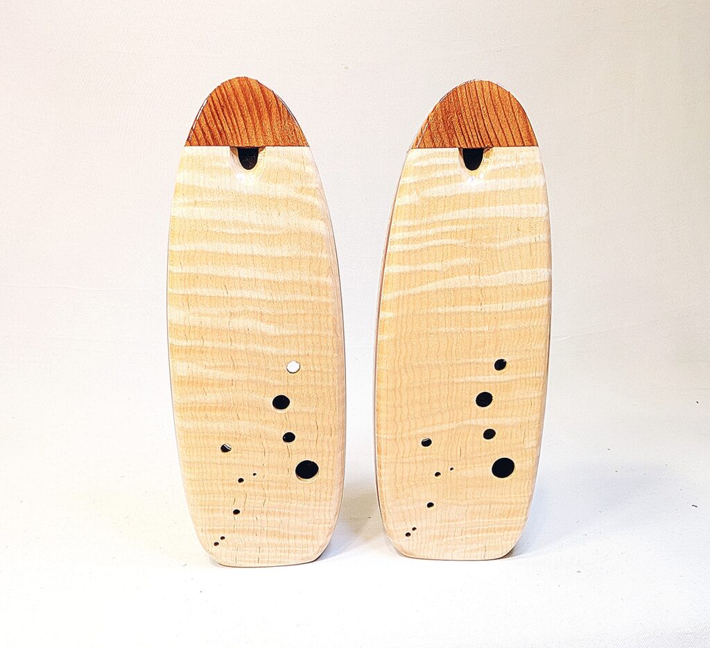 Custom Bass C4 Ocarina Set - Torrified Tiger Maple, Flame Maple, Curly Old Growth Redwood - Front