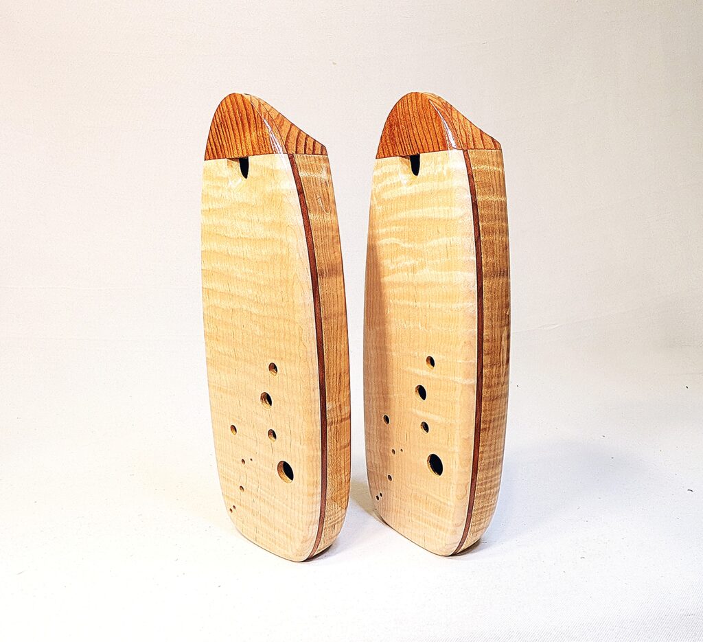 Custom Bass C4 Ocarina Set - Torrified Tiger Maple, Flame Maple, Curly Old Growth Redwood - Side 1