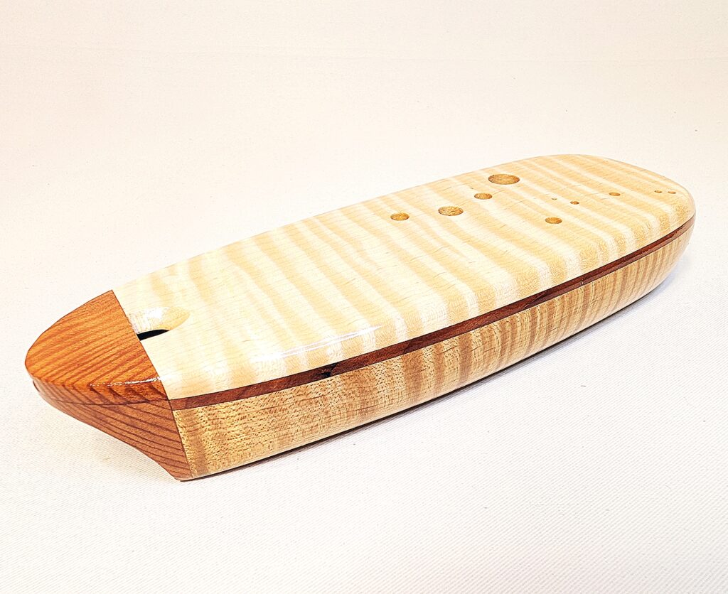 Custom Bass C4 Ocarina Set - Torrified Tiger Maple, Flame Maple, Curly Old Growth Redwood - Detail 1