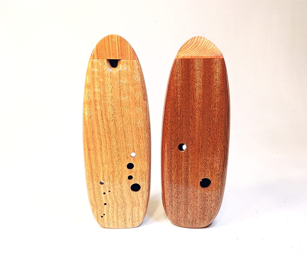 Bass B3 Ocarina Set - Ribbon Stripe Sapele, Curly Eucalyptus, Aromatic Cedar - Pic 1