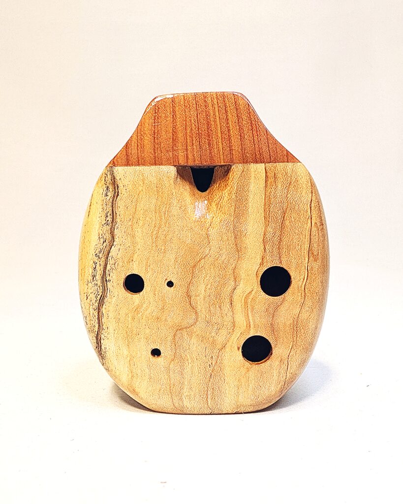Alto C#5 Wooden Pendant Ocarina - Camphor Burl, Spalted Curly Birch, Aromatic Cedar