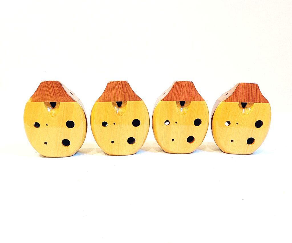 Custom Soprano E5 Pendant Ocarina Set - Bloodwood, Yellowheart, Cedar - Side 1