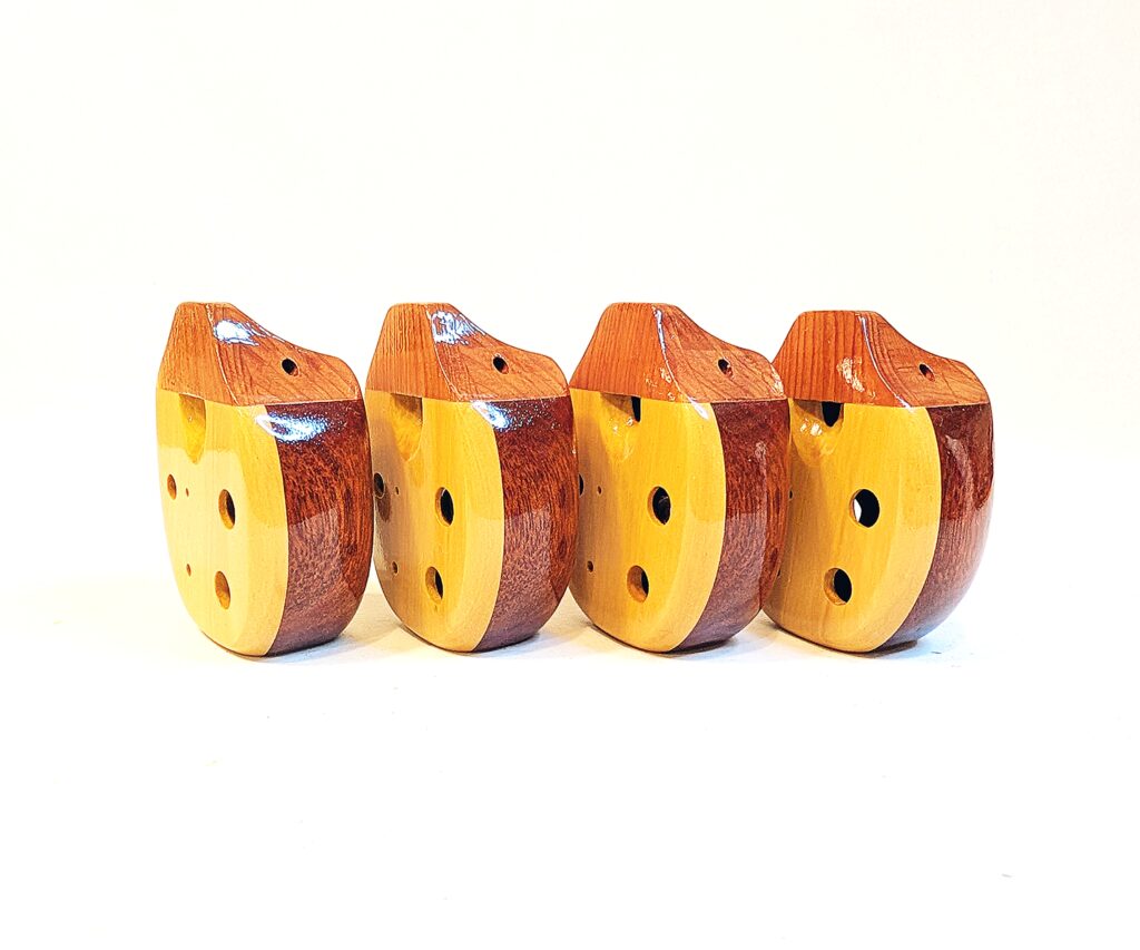 Custom Soprano E5 Pendant Ocarina Set - Bloodwood, Yellowheart, Cedar - Side 2