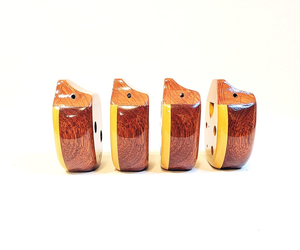 Custom Soprano E5 Pendant Ocarina Set - Bloodwood, Yellowheart, Cedar - Side 3