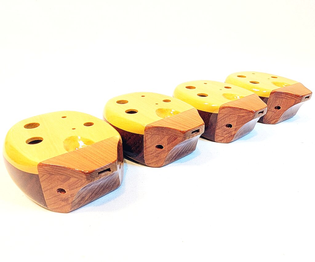 Custom Soprano E5 Pendant Ocarina Set - Bloodwood, Yellowheart, Cedar - Side 6