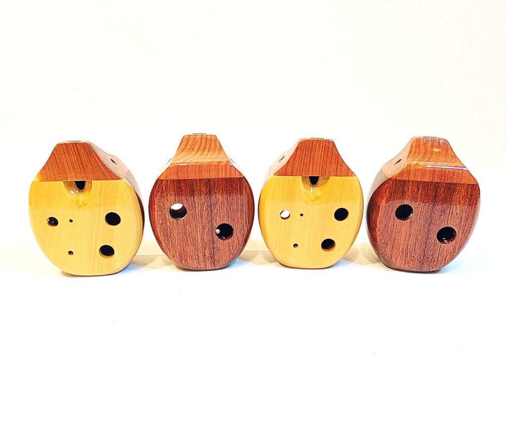 Custom Soprano E5 Pendant Ocarina Set - Bloodwood, Yellowheart, Cedar - Side 11