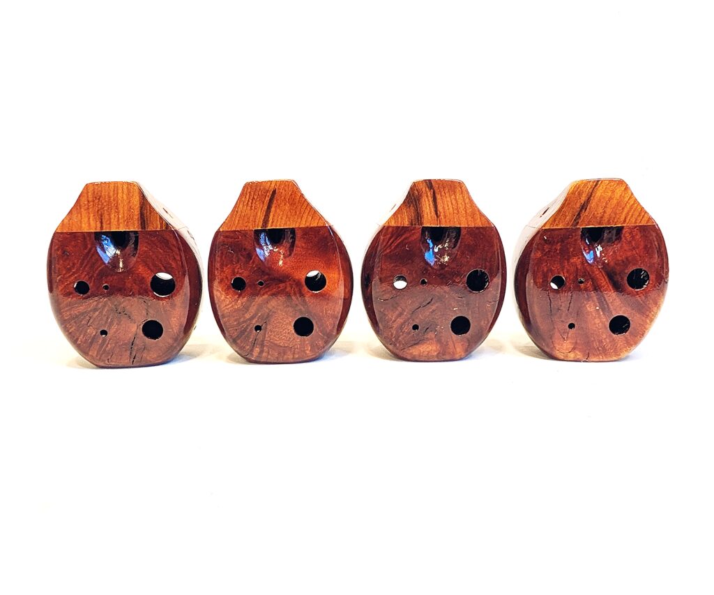Custom Soprano Eb5 Pendant Ocarina Set - Manzanita Burl, Wenge, Spalted Curly Old Growth Redwood - Side 2
