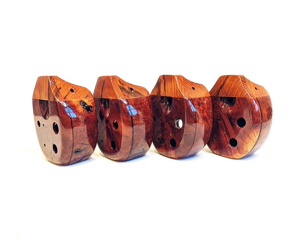 Custom Soprano Eb5 Pendant Ocarina Set - Manzanita Burl, Wenge, Spalted Curly Old Growth Redwood - Side 3