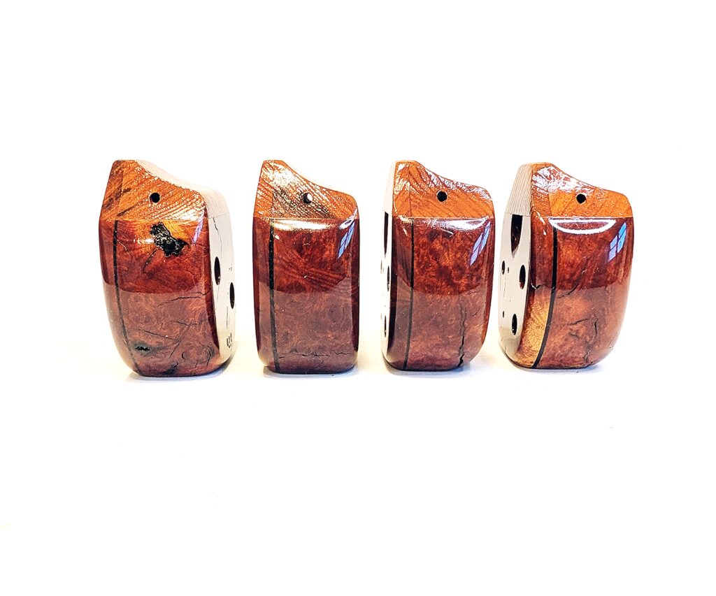 Custom Soprano Eb5 Pendant Ocarina Set - Manzanita Burl, Wenge, Spalted Curly Old Growth Redwood - Side 4