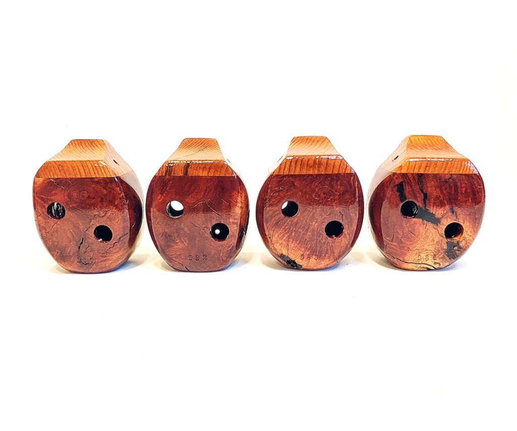 Custom Soprano Eb5 Pendant Ocarina Set - Manzanita Burl, Wenge, Spalted Curly Old Growth Redwood - Side 5