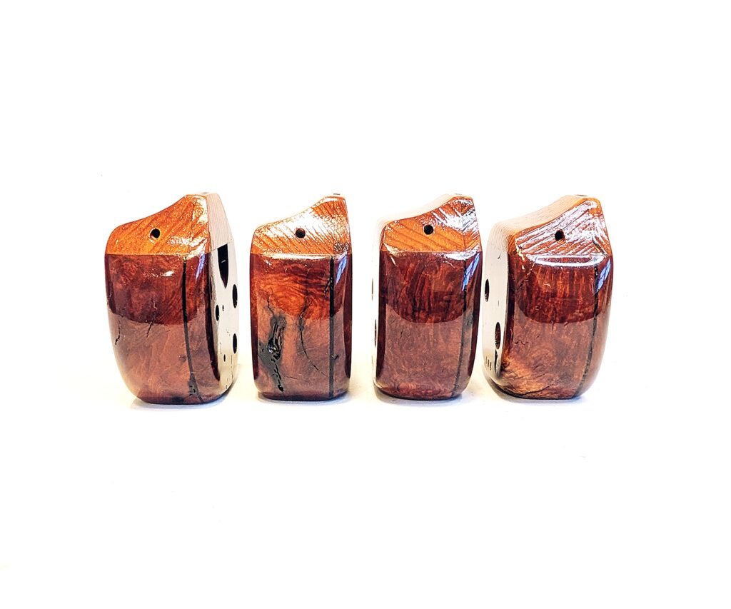 Custom Soprano Eb5 Pendant Ocarina Set - Manzanita Burl, Wenge, Spalted Curly Old Growth Redwood - Side 6