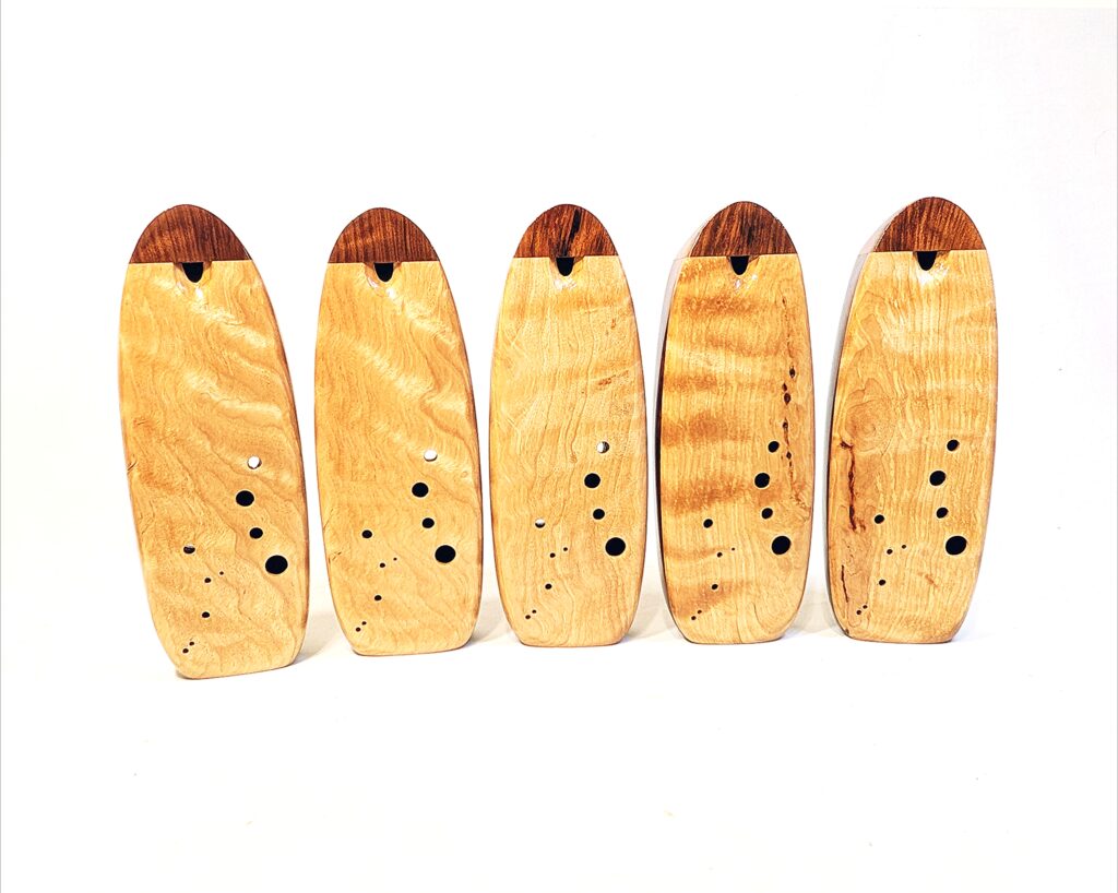 Custom Bass C4 Wooden Inline Ocarina Set - Claro Walnut, Flame Birch, Redwood - 1