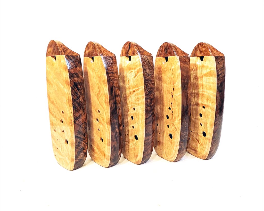 Custom Bass C4 Wooden Inline Ocarina Set - Claro Walnut, Flame Birch, Redwood - 2