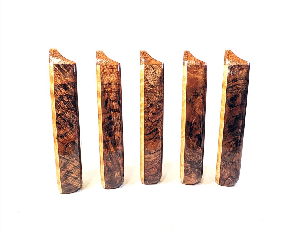 Custom Bass C4 Wooden Inline Ocarina Set - Claro Walnut, Flame Birch, Redwood - 3